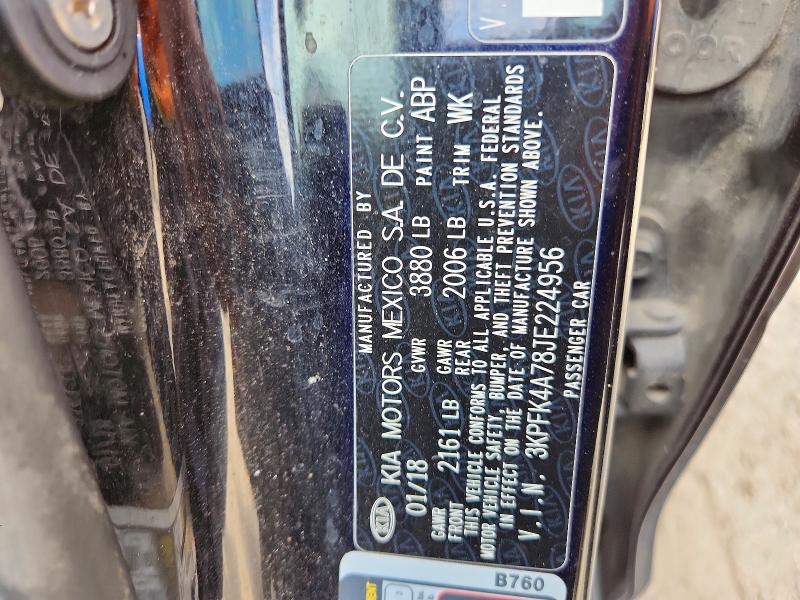 Продаж на аукціоні авто 2018 Kia Forte, vin: 3KPFK4A78JE224956, номер лоту: 50481386