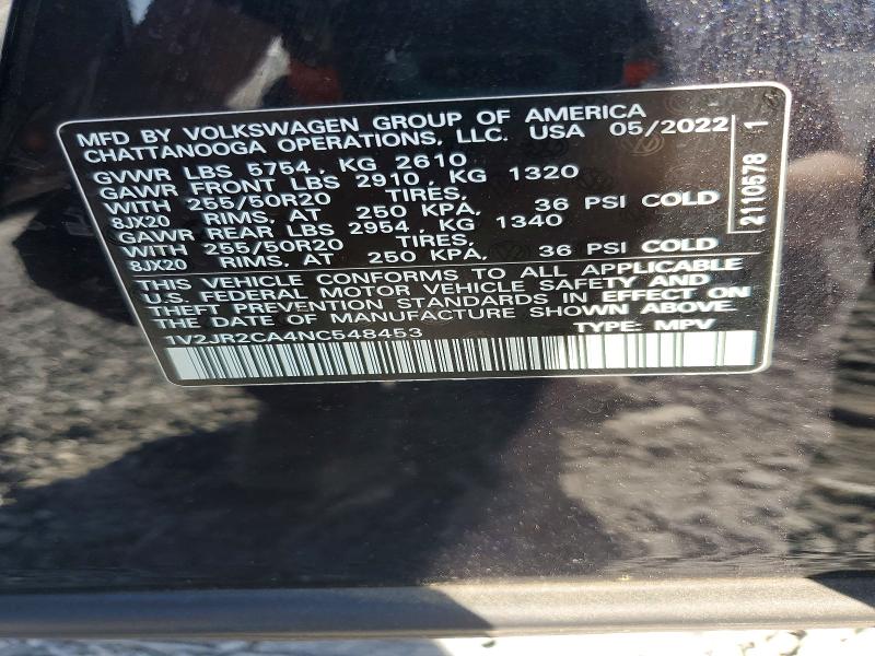 Продаж на аукціоні авто 2022 Volkswagen Atlas, vin: 1V2JR2CA4NC548453, номер лоту: 48404956