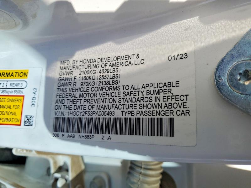 Продаж на аукціоні авто 2023 Honda Accord, vin: 1HGCY2F53PA005493, номер лоту: 49489236