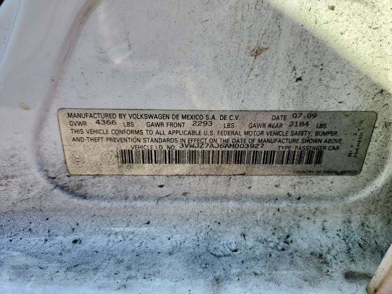 Aukcja sprzedaży 2010 Volkswagen Jetta, vin: 3VWJZ7AJ6AM003927, numer aukcji: 49484246