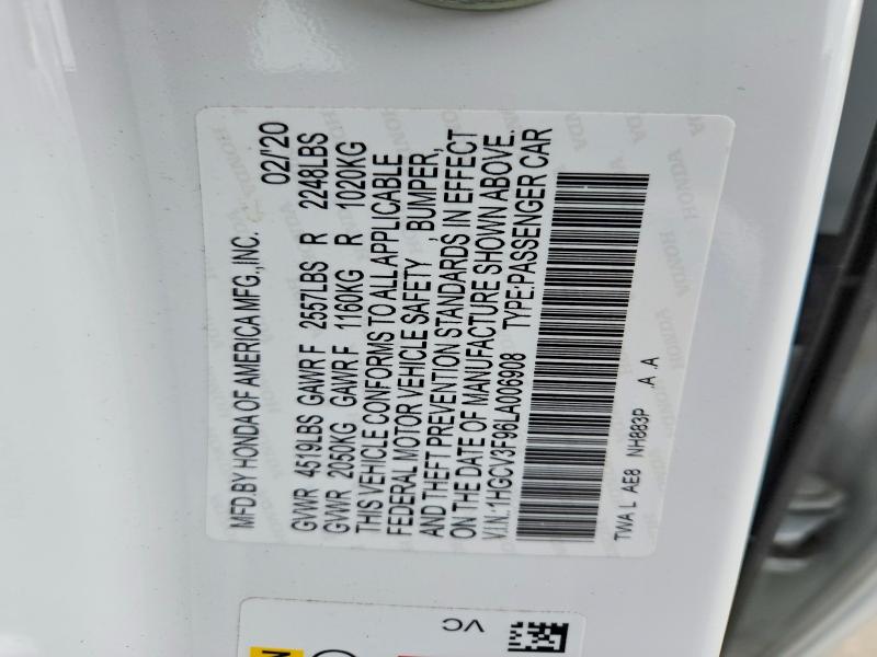Продаж на аукціоні авто 2020 Honda Accord, vin: 1HGCV3F96LA006908, номер лоту: 51692676