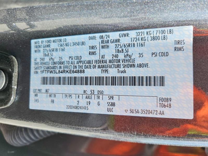 Aukcja sprzedaży 2024 Ford F150, vin: 1FTFW3L84RKE64888, numer aukcji: 50327456
