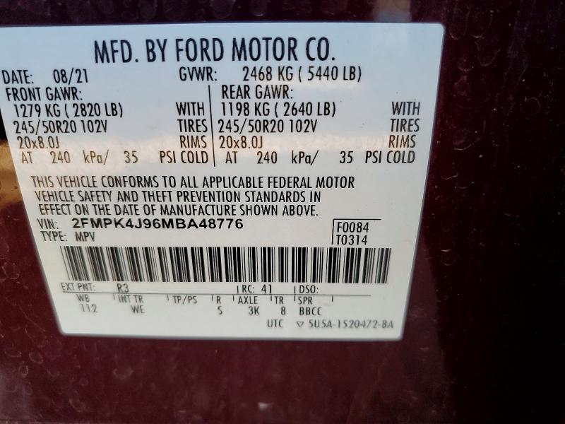 Продажа на аукционе авто 2021 Ford Edge, vin: 2FMPK4J96MBA48776, номер лота: 50830756