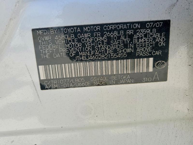 Продажа на аукционе авто 2008 Lexus Es, vin: JTHBJ46G282155455, номер лота: 49329066
