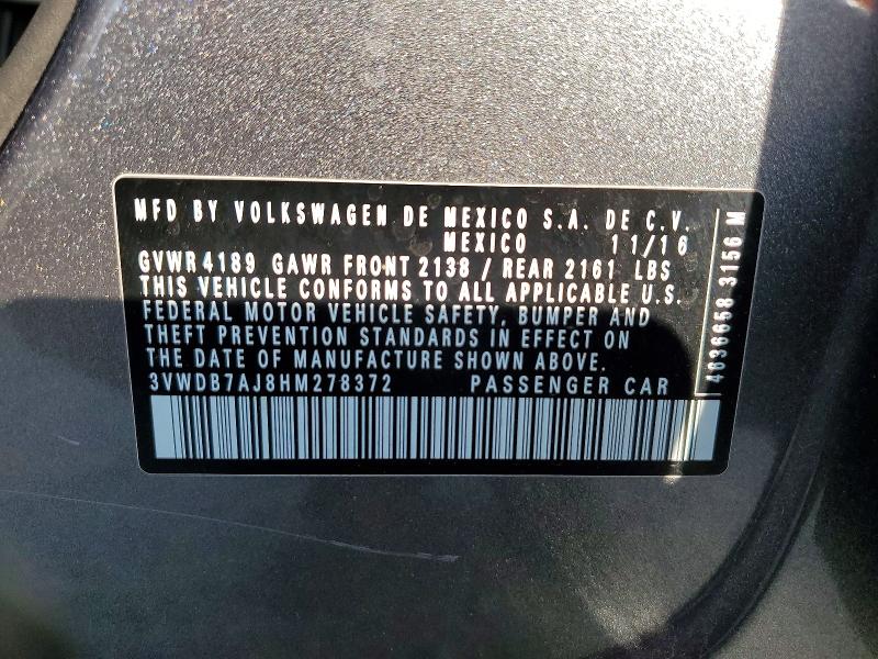 50775586 :رقم المزاد ، 3VWDB7AJ8HM278372 vin ، 2017 Volkswagen Jetta مزاد بيع