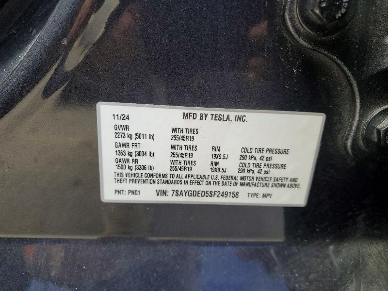 49761436 :رقم المزاد ، 7SAYGDED5SF249158 vin ، 2025 Tesla Model Y مزاد بيع