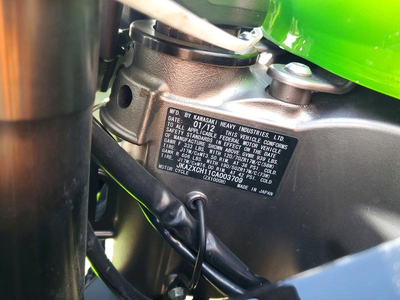 2012 Kawasaki Zx1000 მანქანა იყიდება აუქციონზე, vin: JKAZXCH11CA003709, აუქციონის ნომერი: 51353196