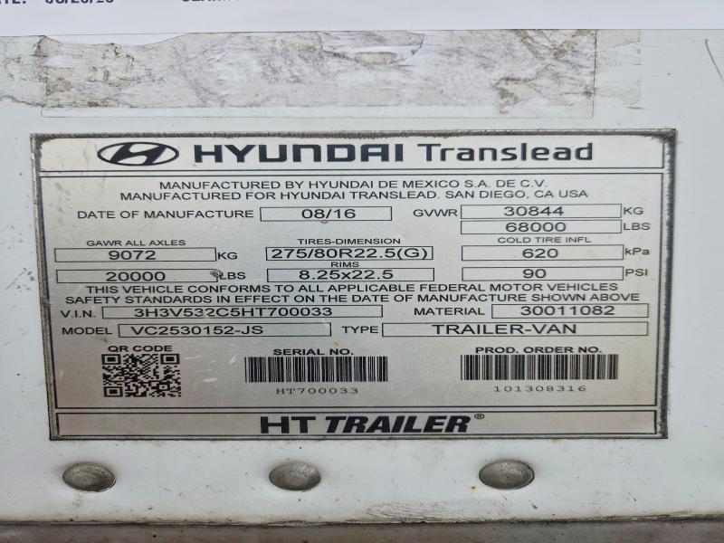 Продажа на аукционе авто 2017 Hyun Trailer, vin: 3H3V532C5HT700033, номер лота: 47179776