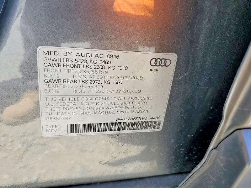 2017 Audi Q5 მანქანა იყიდება აუქციონზე, vin: WA1L2AFP1HA054490, აუქციონის ნომერი: 51335986