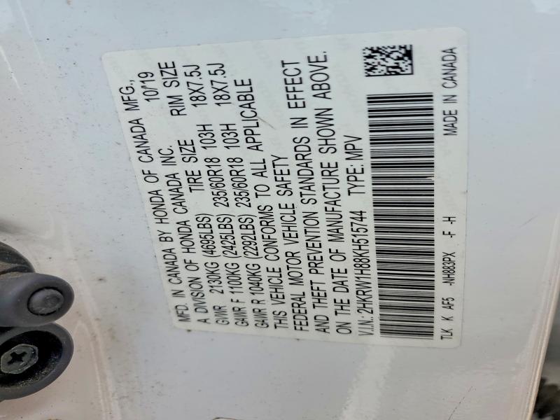 2019 Honda Cr-v მანქანა იყიდება აუქციონზე, vin: 2HKRW1H88KH515744, აუქციონის ნომერი: 51463896