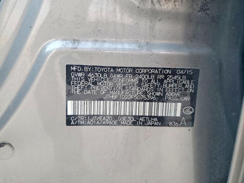 Aukcja sprzedaży 2015 Lexus Is, vin: JTHBF1D22F5075396, numer aukcji: 49832636
