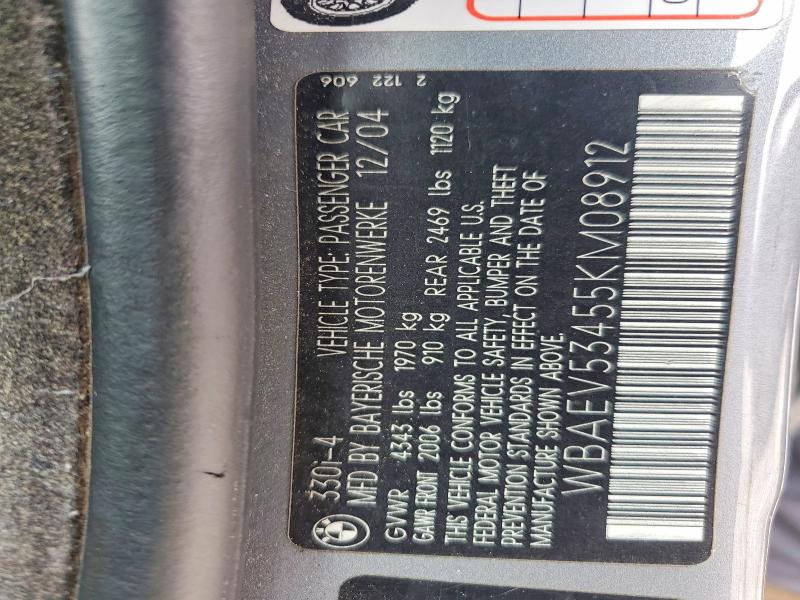 50551756 :رقم المزاد ، WBAEV53455KM08912 vin ، 2005 Bmw 330 مزاد بيع