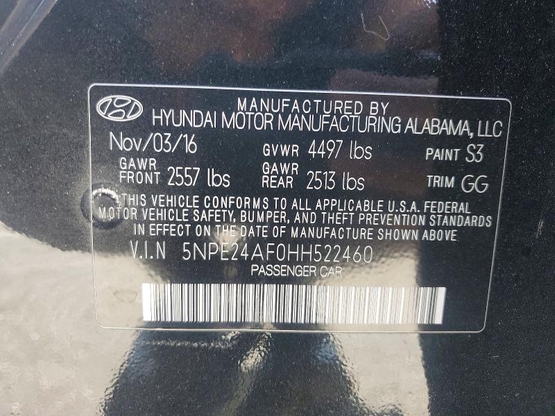 Aukcja sprzedaży 2017 Hyundai Sonata, vin: 5NPE24AF0HH522460, numer aukcji: 50624386