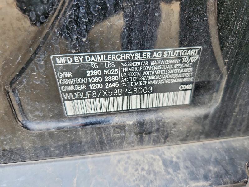 2008 Mercedes-benz E მანქანა იყიდება აუქციონზე, vin: WDBUF87X58B248003, აუქციონის ნომერი: 50496266