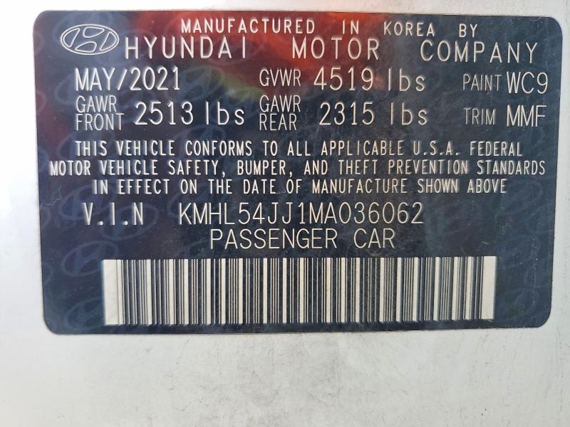 51809606 :رقم المزاد ، KMHL54JJ1MA036062 vin ، 2021 Hyundai Sonata Hybrid مزاد بيع