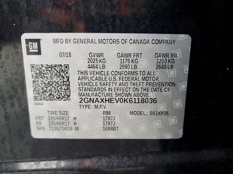 Продажа на аукционе авто 2019 Chevrolet Equinox, vin: 2GNAXHEV0K6118036, номер лота: 51299416