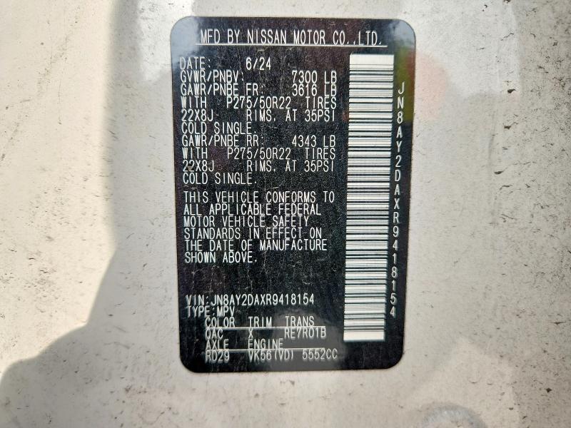 Продажа на аукционе авто 2024 Nissan Armada, vin: JN8AY2DAXR9418154, номер лота: 51306806