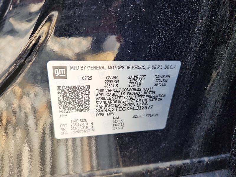 Aukcja sprzedaży 2025 Chevrolet Equinox, vin: 3GNAXTEGXSL312377, numer aukcji: 51322186
