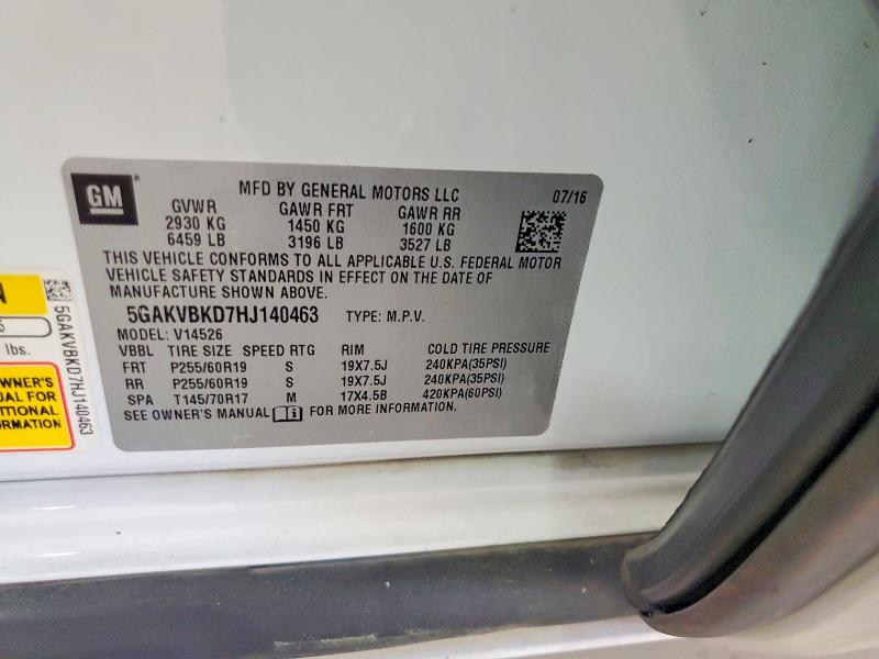 49173466 :رقم المزاد ، 5GAKVBKD7HJ140463 vin ، 2017 Buick Enclave مزاد بيع