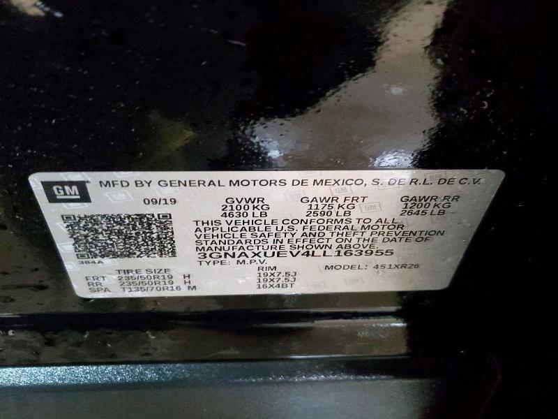 2020 Chevrolet Equinox მანქანა იყიდება აუქციონზე, vin: 3GNAXUEV4LL163955, აუქციონის ნომერი: 49092936