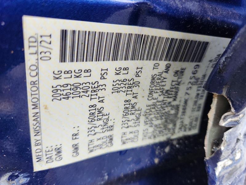 2021 Nissan Rogue მანქანა იყიდება აუქციონზე, vin: 5N1AT3BB6MC752569, აუქციონის ნომერი: 49855026