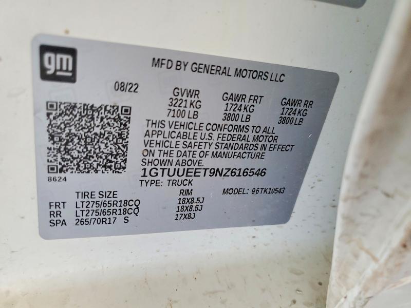 49406886 :رقم المزاد ، 1GTUUEET9NZ616546 vin ، 2022 Gmc Sierra مزاد بيع
