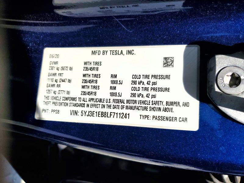 Aukcja sprzedaży 2020 Tesla Model 3, vin: 5YJ3E1EB8LF711241, numer aukcji: 50305366