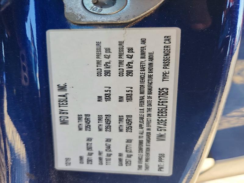 Auction sale of the 2020 Tesla Model 3, vin: 5YJ3E1EB5LF617625, lot number: 49436436