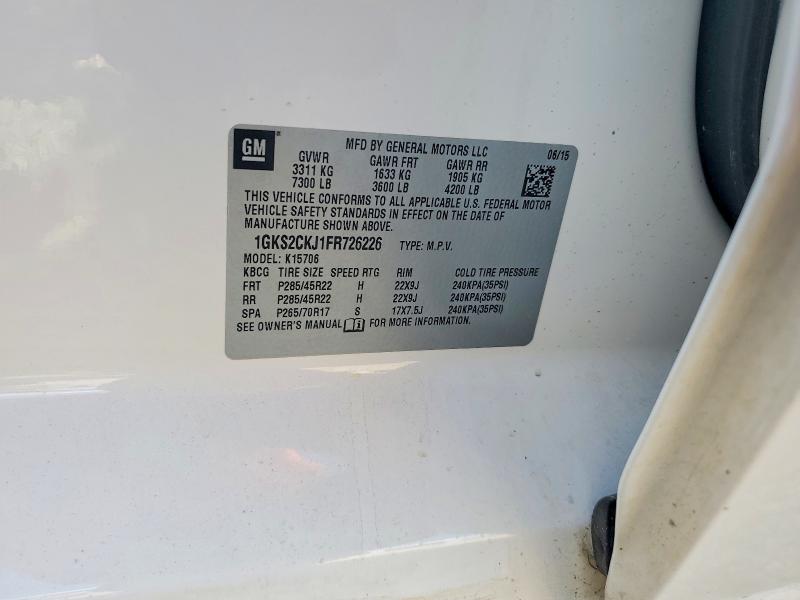 49450176 :رقم المزاد ، 1GKS2CKJ1FR726226 vin ، 2015 Gmc Yukon مزاد بيع