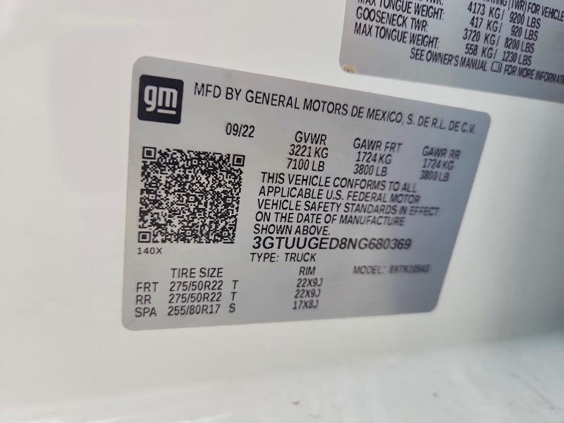 Продажа на аукционе авто 2022 Gmc Sierra, vin: 3GTUUGED8NG680369, номер лота: 51256276