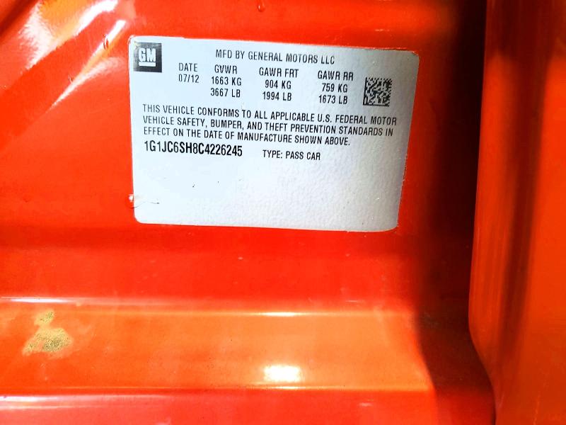 50589626 :رقم المزاد ، 1G1JC6SH8C4226245 vin ، 2012 Chevrolet Sonic مزاد بيع
