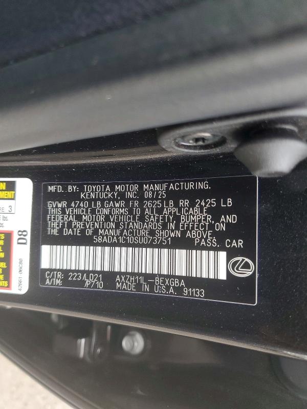 2025 Lexus Es 300h მანქანა იყიდება აუქციონზე, vin: 58ADA1C10SU073751, აუქციონის ნომერი: 49587396