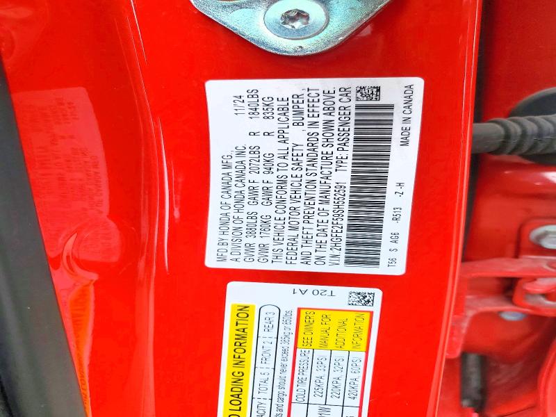 49496166 :رقم المزاد ، 2HGFE2F59SH552591 vin ، 2025 Honda Civic مزاد بيع