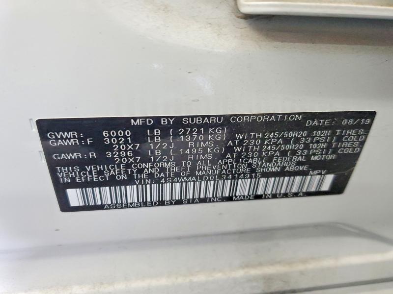 Aukcja sprzedaży 2020 Subaru Ascent, vin: 4S4WMALD0L3414915, numer aukcji: 50687486