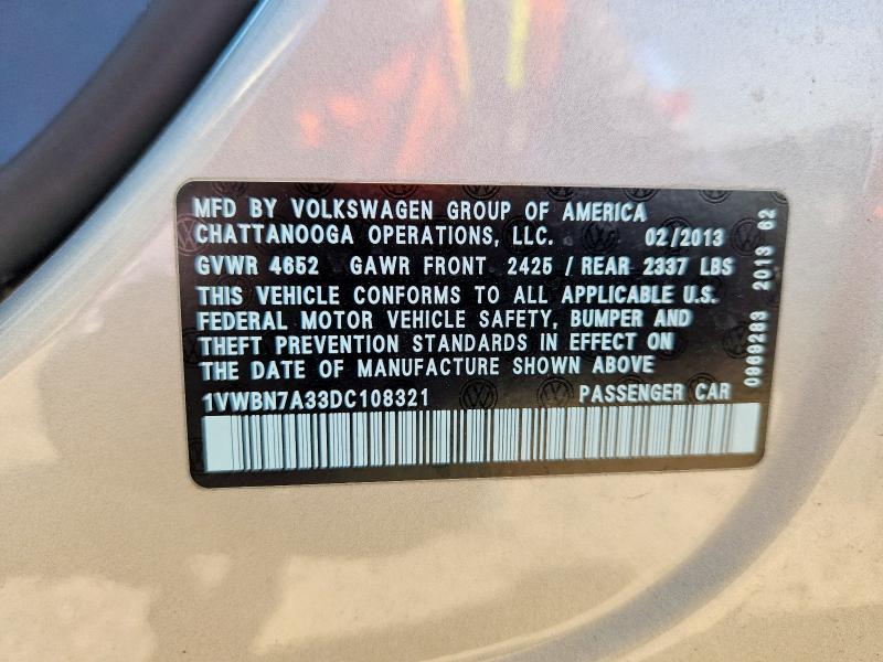 Aukcja sprzedaży 2013 Volkswagen Passat, vin: 1VWBN7A33DC108321, numer aukcji: 50368046