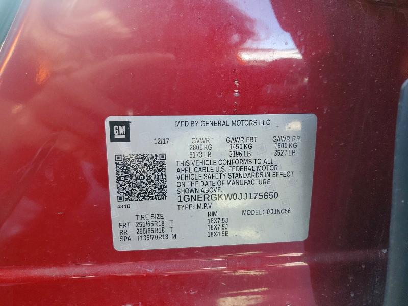 Продаж на аукціоні авто 2018 Chevrolet Traverse, vin: 1GNERGKW0JJ175650, номер лоту: 50634406
