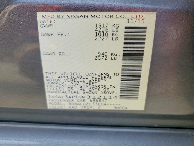 49461866 :رقم المزاد ، 1N4AL3AP1GN312114 vin ، 2016 Nissan Altima مزاد بيع