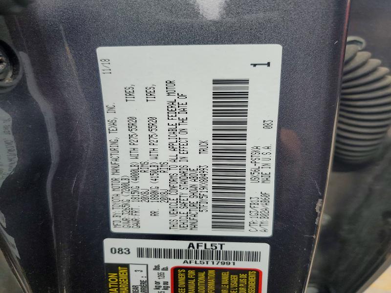 49564336 :رقم المزاد ، 5TFDY5F19KX804993 vin ، 2019 Toyota Tundra مزاد بيع
