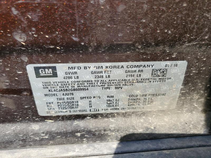 Aukcja sprzedaży 2016 Buick Encore, vin: KL4CJASB2GB609954, numer aukcji: 51154486