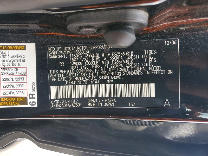 Продаж на аукціоні авто 2007 Toyota 4runner, vin: JTEBU17R170116143, номер лоту: 50779526