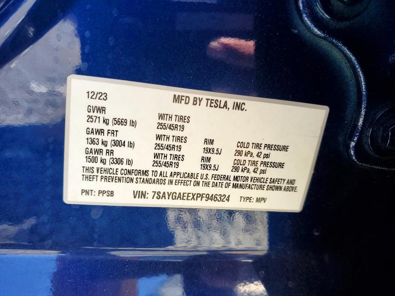 Продажа на аукционе авто 2023 Tesla Model Y, vin: 7SAYGAEEXPF946324, номер лота: 50283126