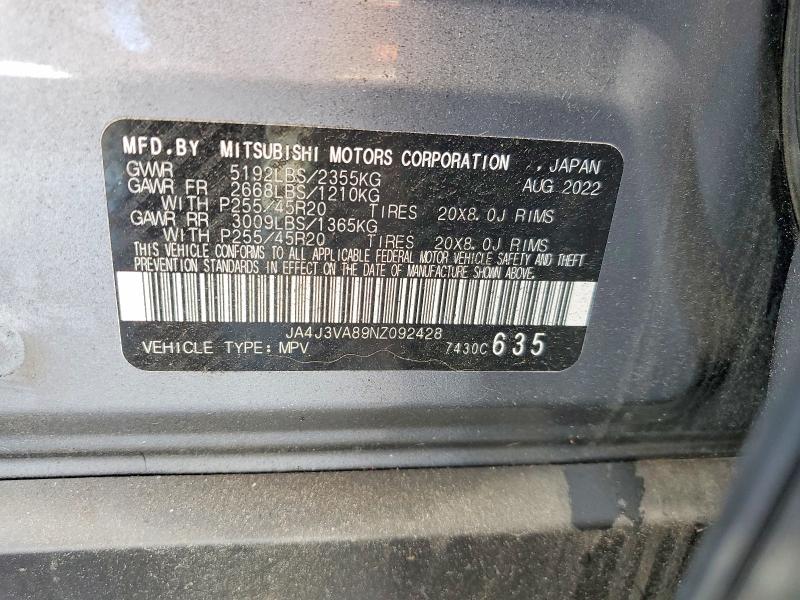 Продаж на аукціоні авто 2022 Mitsubishi Outlander, vin: JA4J3VA89NZ092428, номер лоту: 48335416