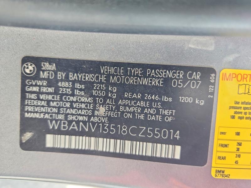 Продаж на аукціоні авто 2008 Bmw 528, vin: WBANV13518CZ55014, номер лоту: 50089106