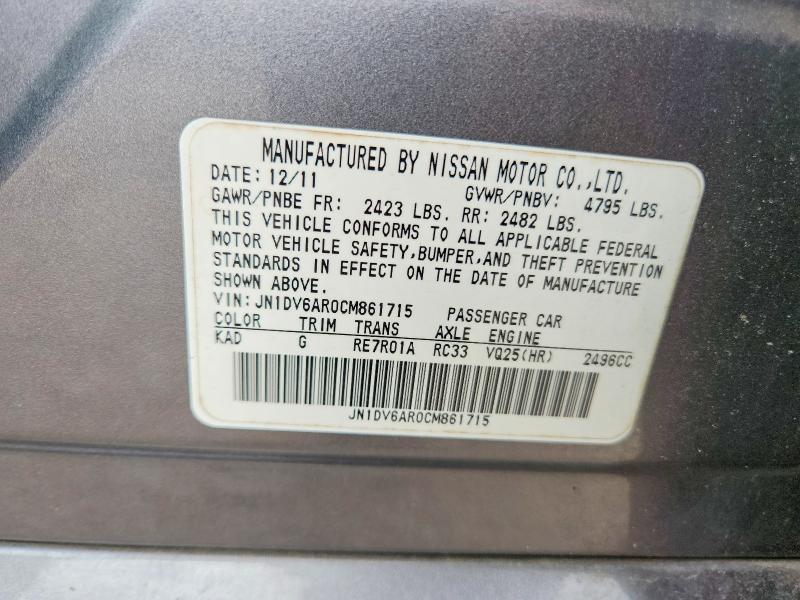Aukcja sprzedaży 2012 Infiniti G25 Sedan, vin: JN1DV6AR0CM861715, numer aukcji: 50300586