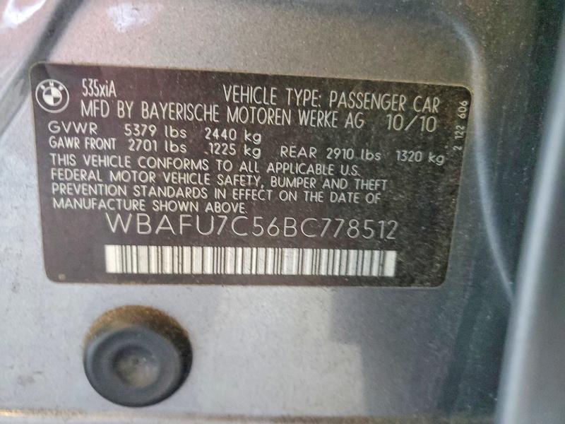 50325256 :رقم المزاد ، WBAFU7C56BC778512 vin ، 2011 Bmw 535 مزاد بيع