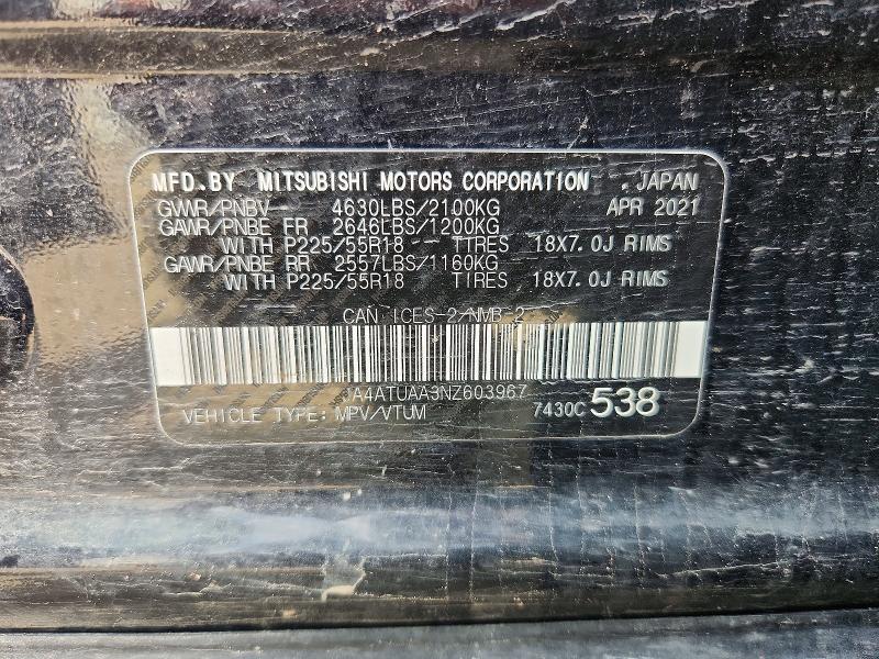 Aukcja sprzedaży 2022 Mitsubishi Eclipse Cross, vin: JA4ATUAA3NZ603967, numer aukcji: 50965526