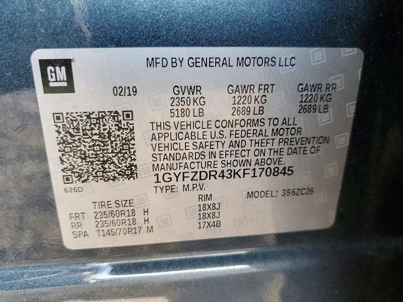 51022466 :رقم المزاد ، 1GYFZDR43KF170845 vin ، 2019 Cadillac Xt4 مزاد بيع