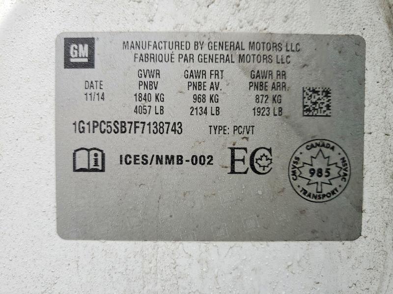 2015 Chevrolet Cruze მანქანა იყიდება აუქციონზე, vin: 1G1PC5SB7F7138743, აუქციონის ნომერი: 48796926