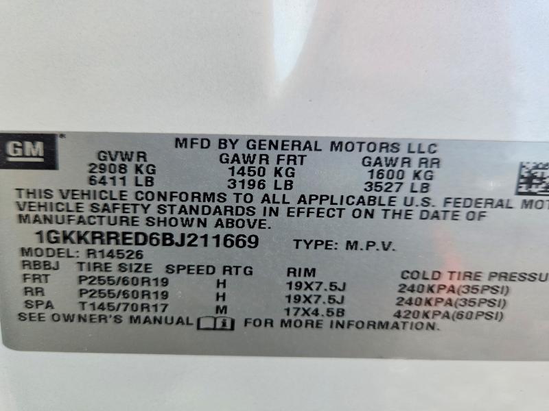 49336816 :رقم المزاد ، 1GKKRRED6BJ211669 vin ، 2011 Gmc Acadia مزاد بيع