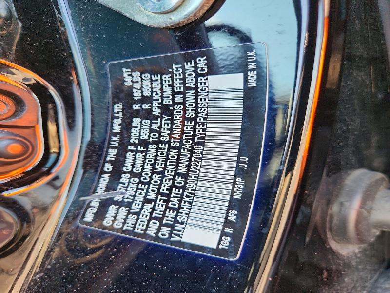 Aukcja sprzedaży 2017 Honda Civic, vin: SHHFK7H90HU227040, numer aukcji: 50452886